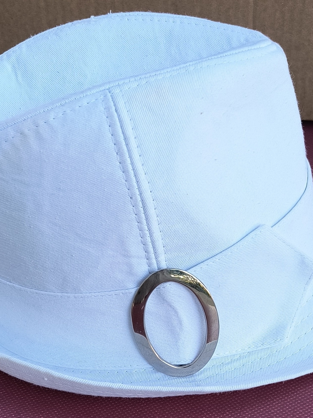 attention White Bucket Hat with Silver Ring Accent